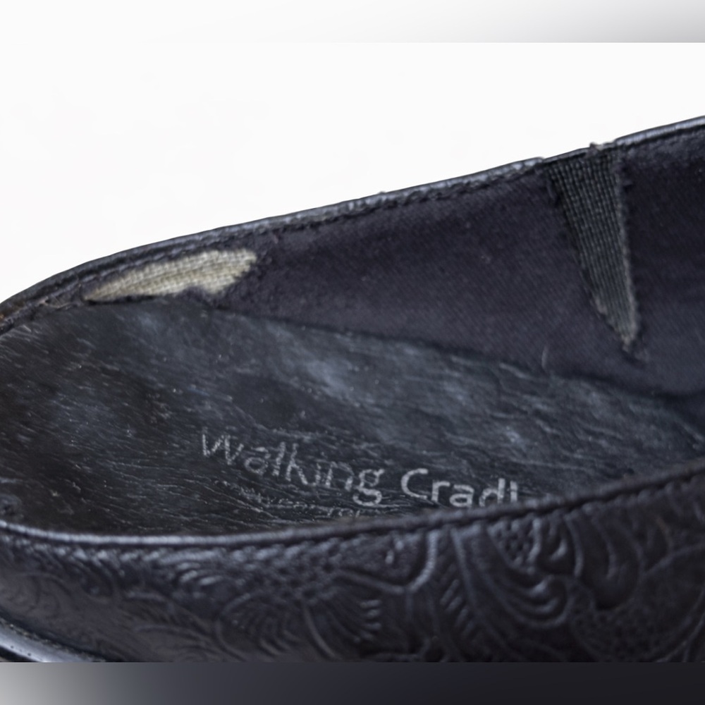 Walking Cradles Caden Black Leather Mule Clog 7 Comfort Embossed Floral - Picture 4 of 5